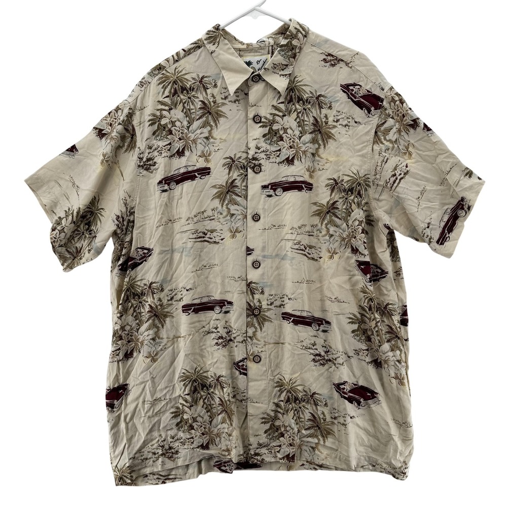 Ron Chereskin Shirt Mens 2XL Hawaiian Car Print Retro Button Up‎ Rayon Summer